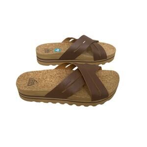 REEF Kaia Cross Platform Sandals Brown Cork Footbed Women’s 8 Comfort Slip On